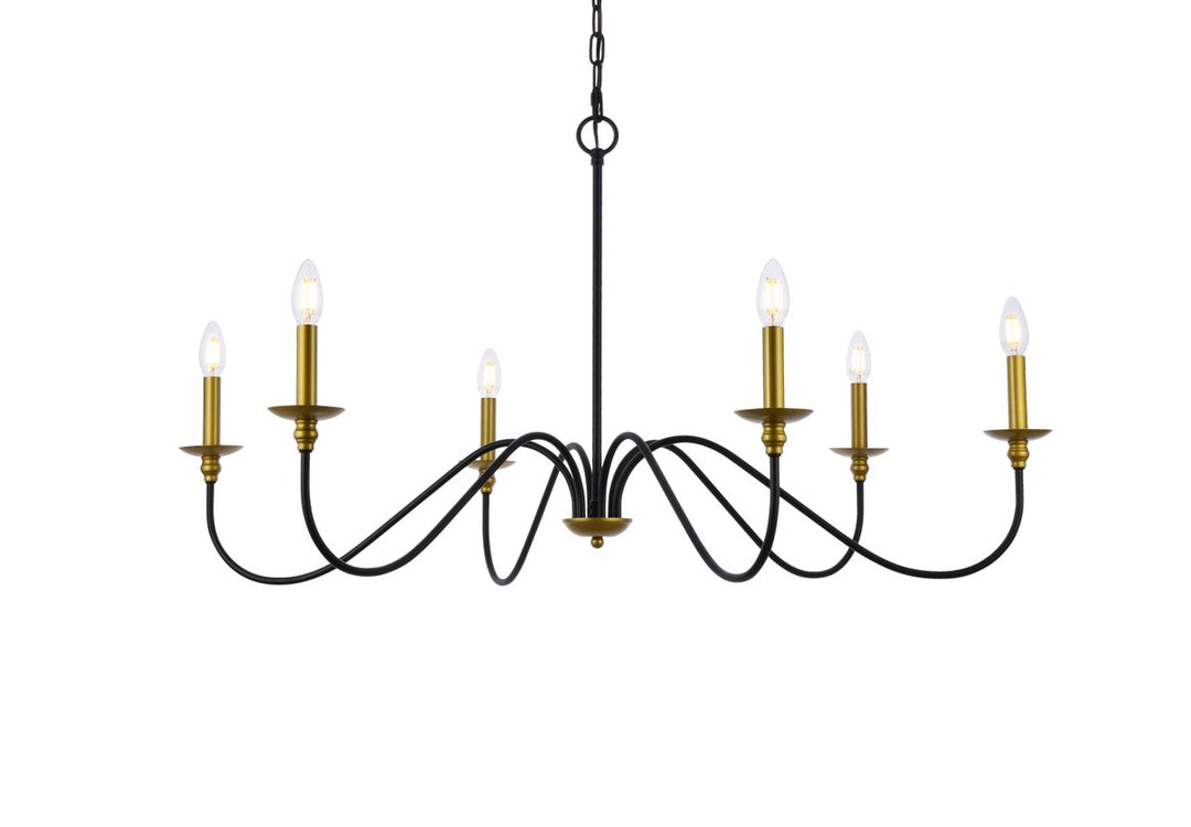 42 Inch Chandelier In Matte Black And Brass