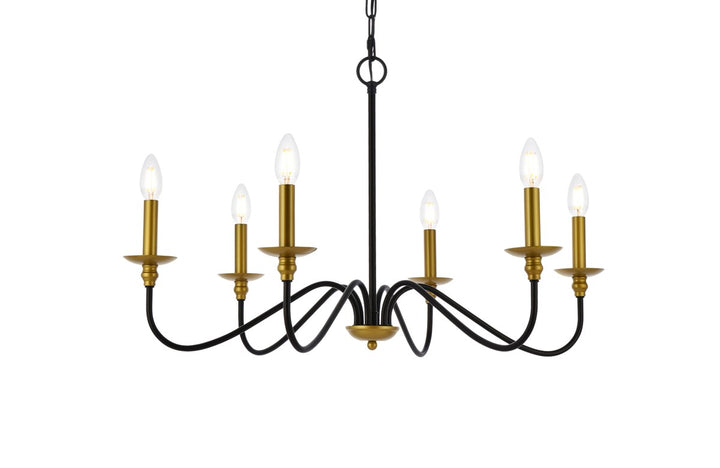 30 Inch Chandelier In Matte Black And Brass