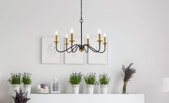 30 Inch Chandelier In Matte Black And Brass