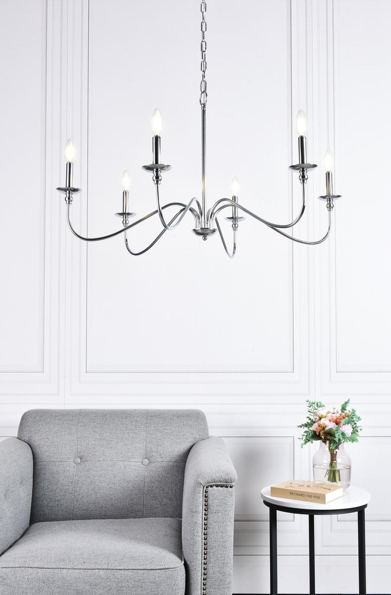 6 Lights Polished Nickel Chandelier