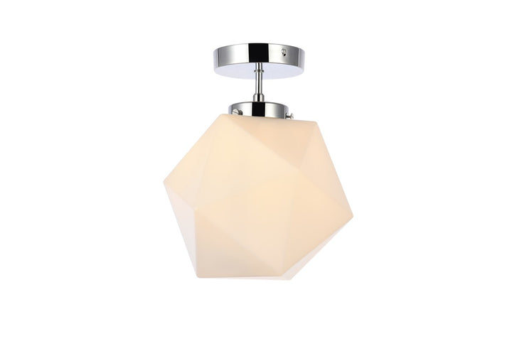 1 Light Chrome And White Glass Flush Mount by Living District