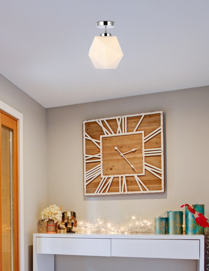 1 Light Chrome And White Glass Flush Mount