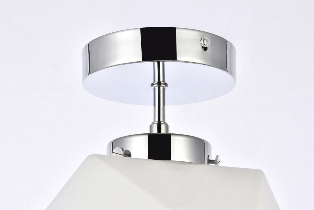 1 Light Chrome And White Glass Flush Mount