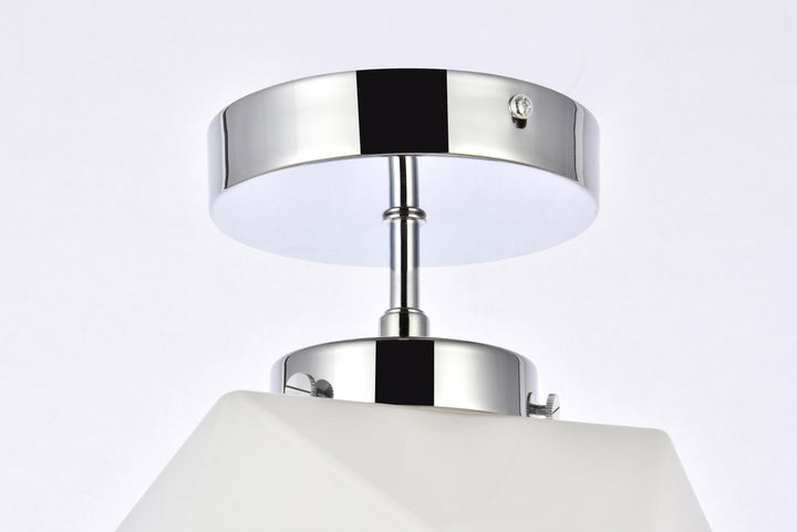 1 Light Chrome And White Glass Flush Mount