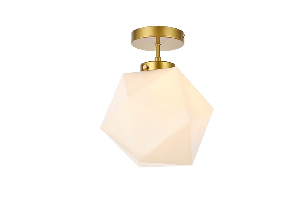 1 Light Brass And White Glass Flush Mount by Living District