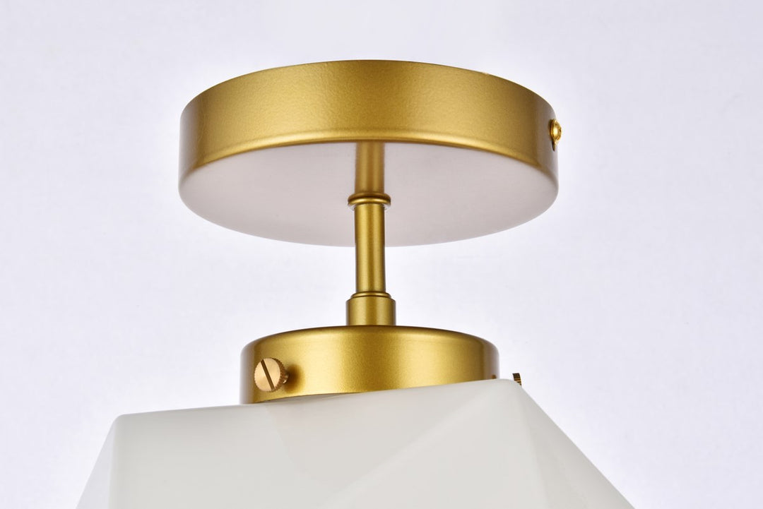 1 Light Brass And White Glass Flush Mount