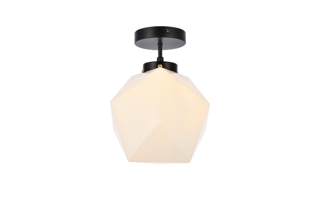 1 Light Black And White Glass Flush Mount