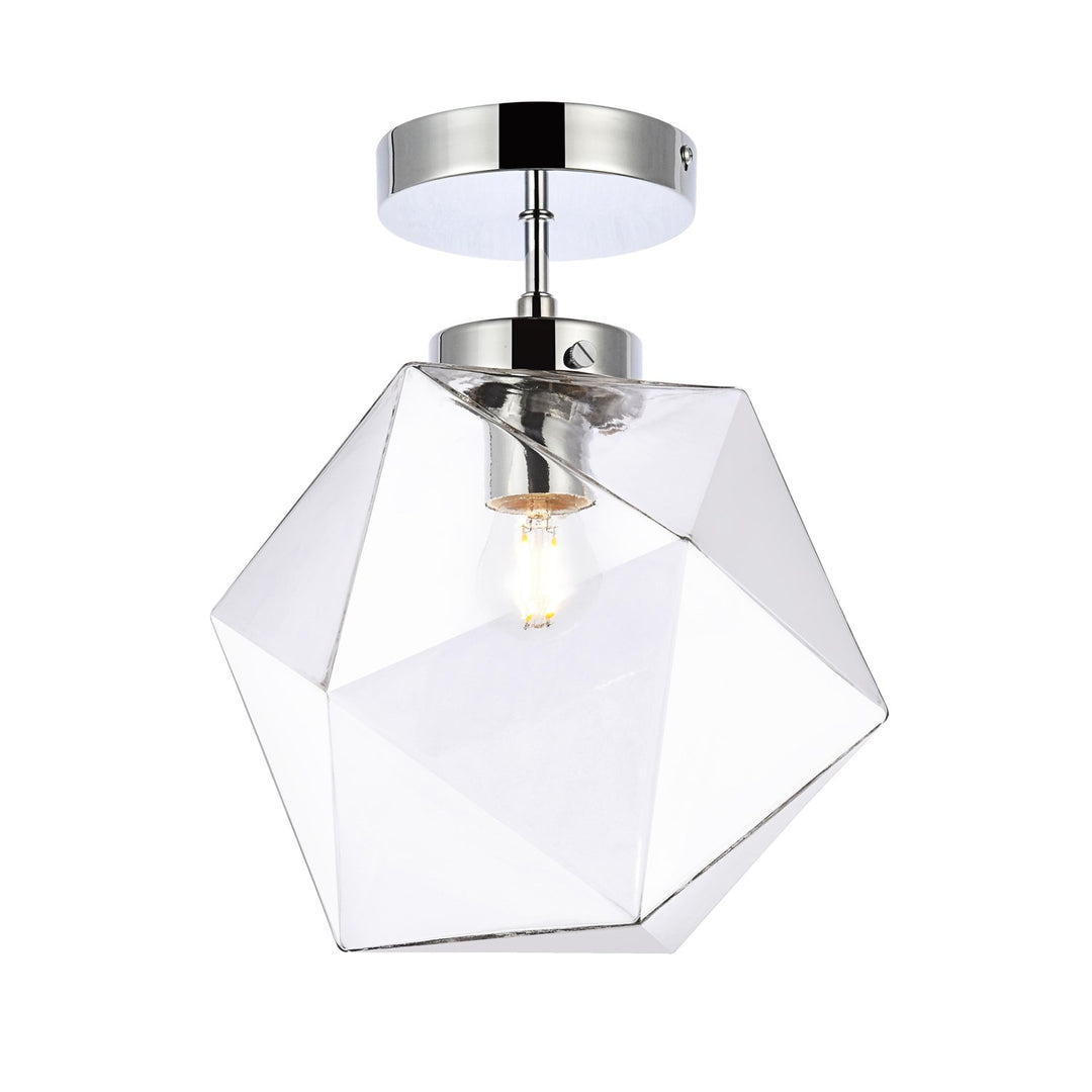 1 Light Chrome And Clear Glass Flush Mount by Living District