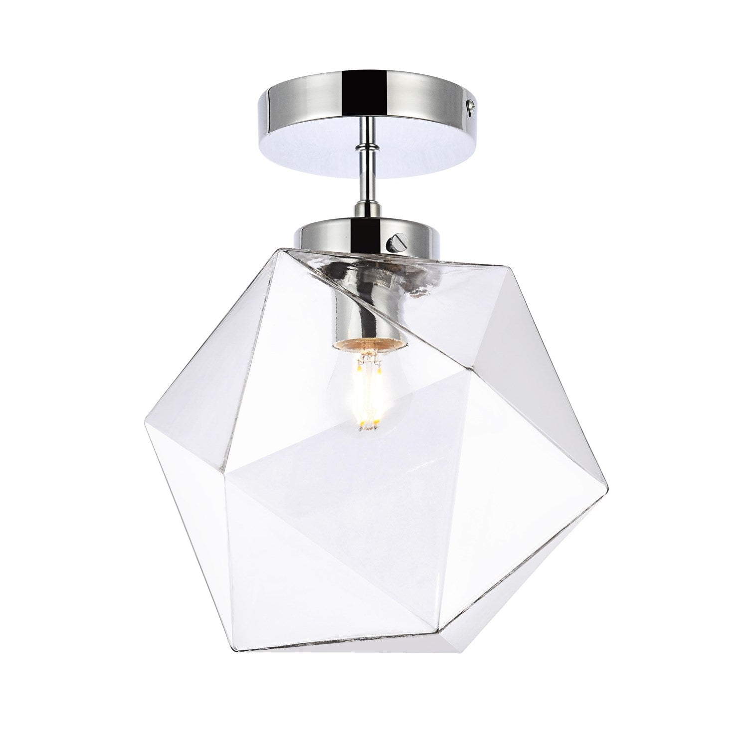 1 Light Chrome And Clear Glass Flush Mount by Living District
