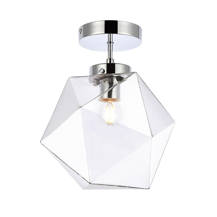 1 Light Chrome And Clear Glass Flush Mount