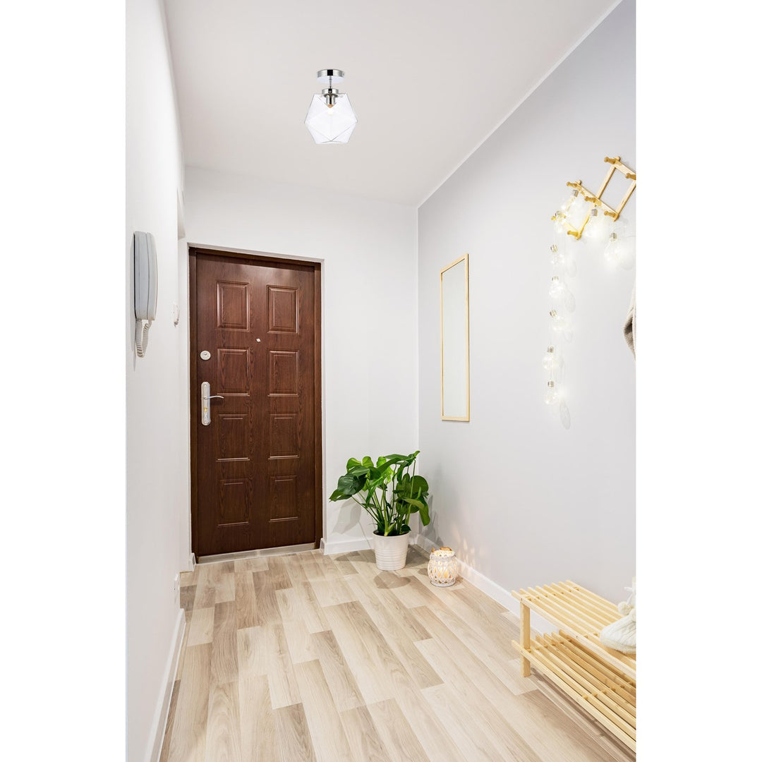 1 Light Chrome And Clear Glass Flush Mount