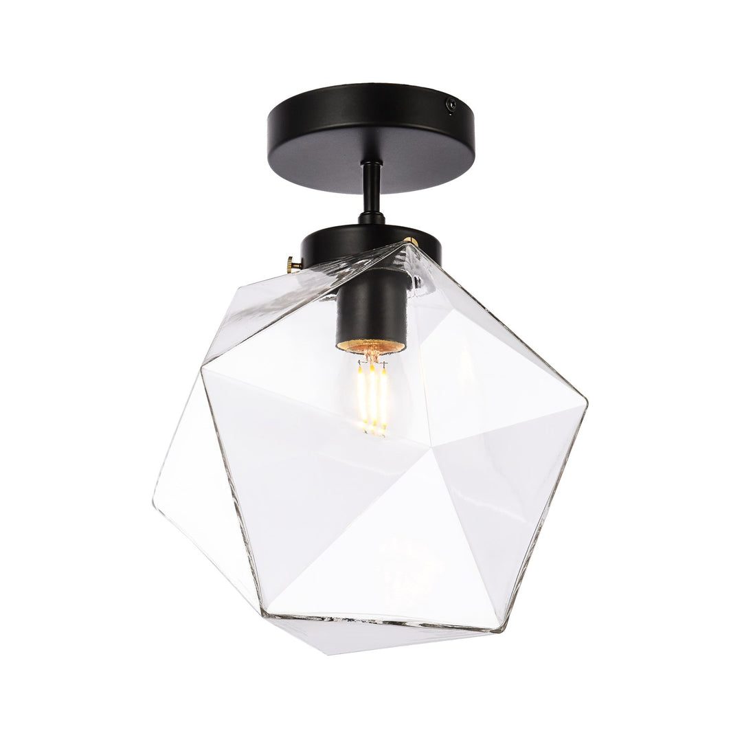 1 Light Black And Clear Glass Flush Mount by Living District