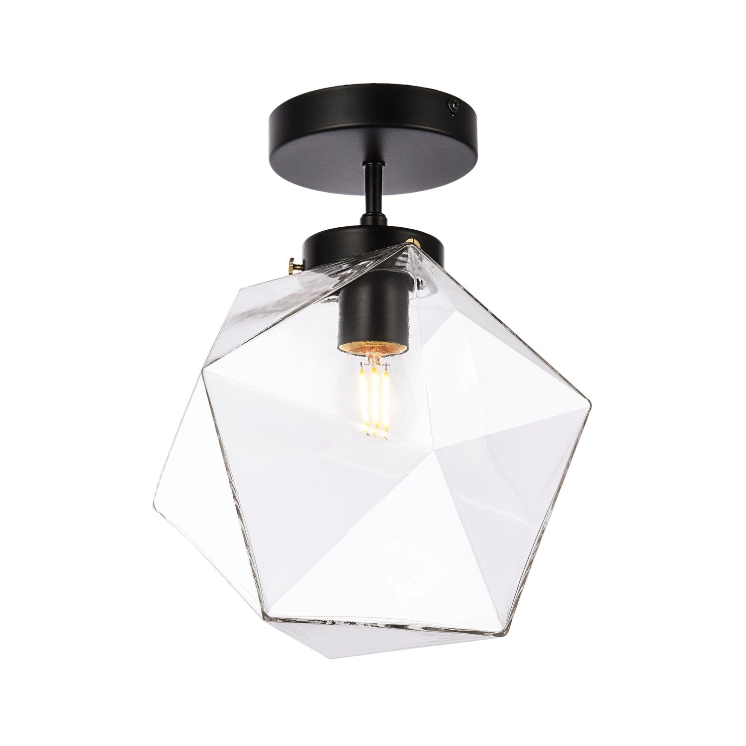 1 Light Black And Clear Glass Flush Mount by Living District