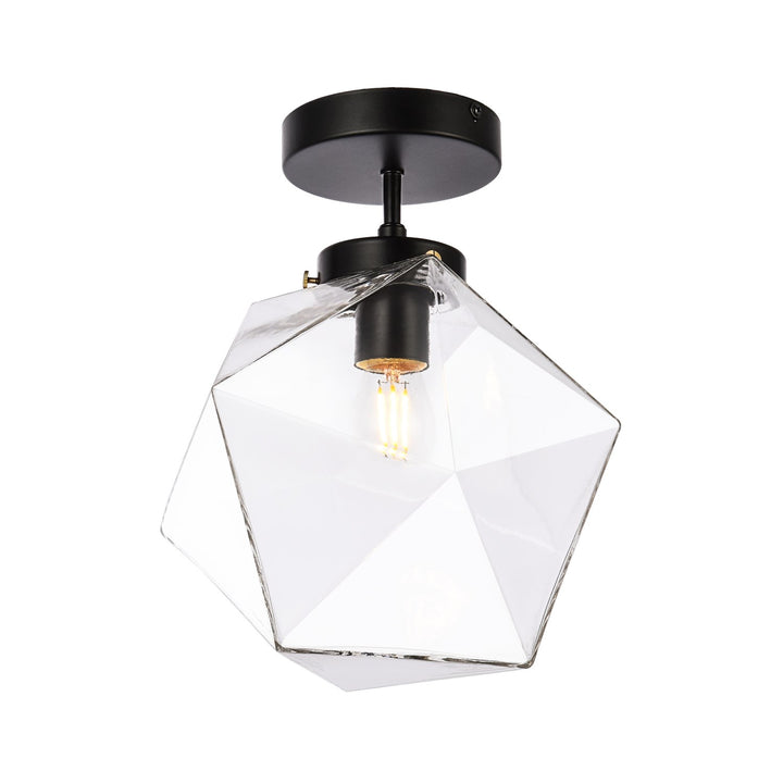 1 Light Black And Clear Glass Flush Mount by Living District