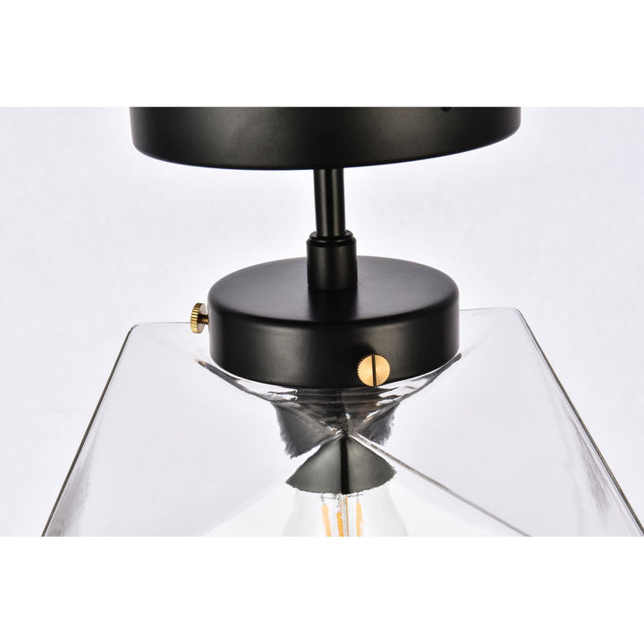 1 Light Black And Clear Glass Flush Mount