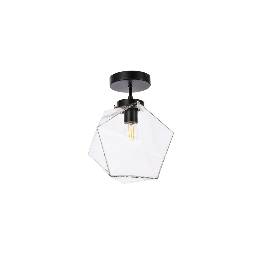 1 Light Black And Clear Glass Flush Mount