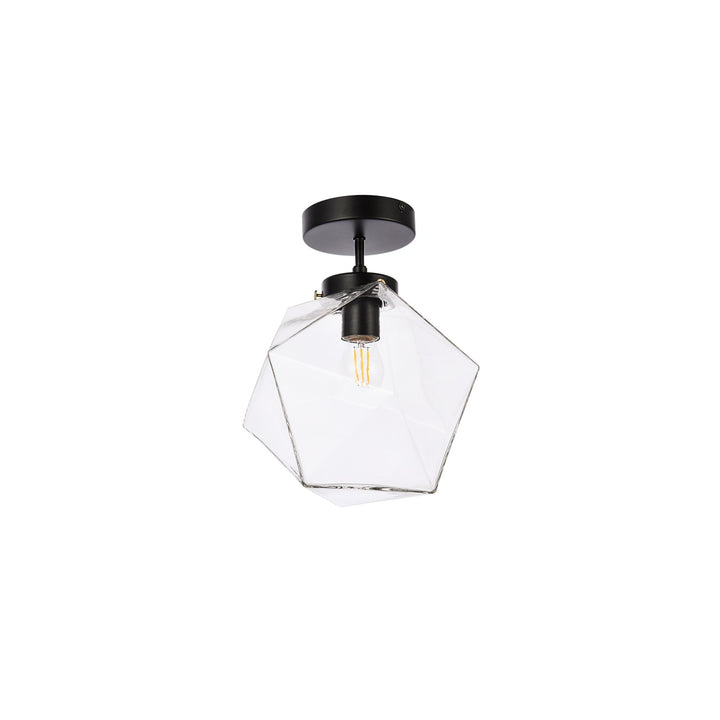 1 Light Black And Clear Glass Flush Mount