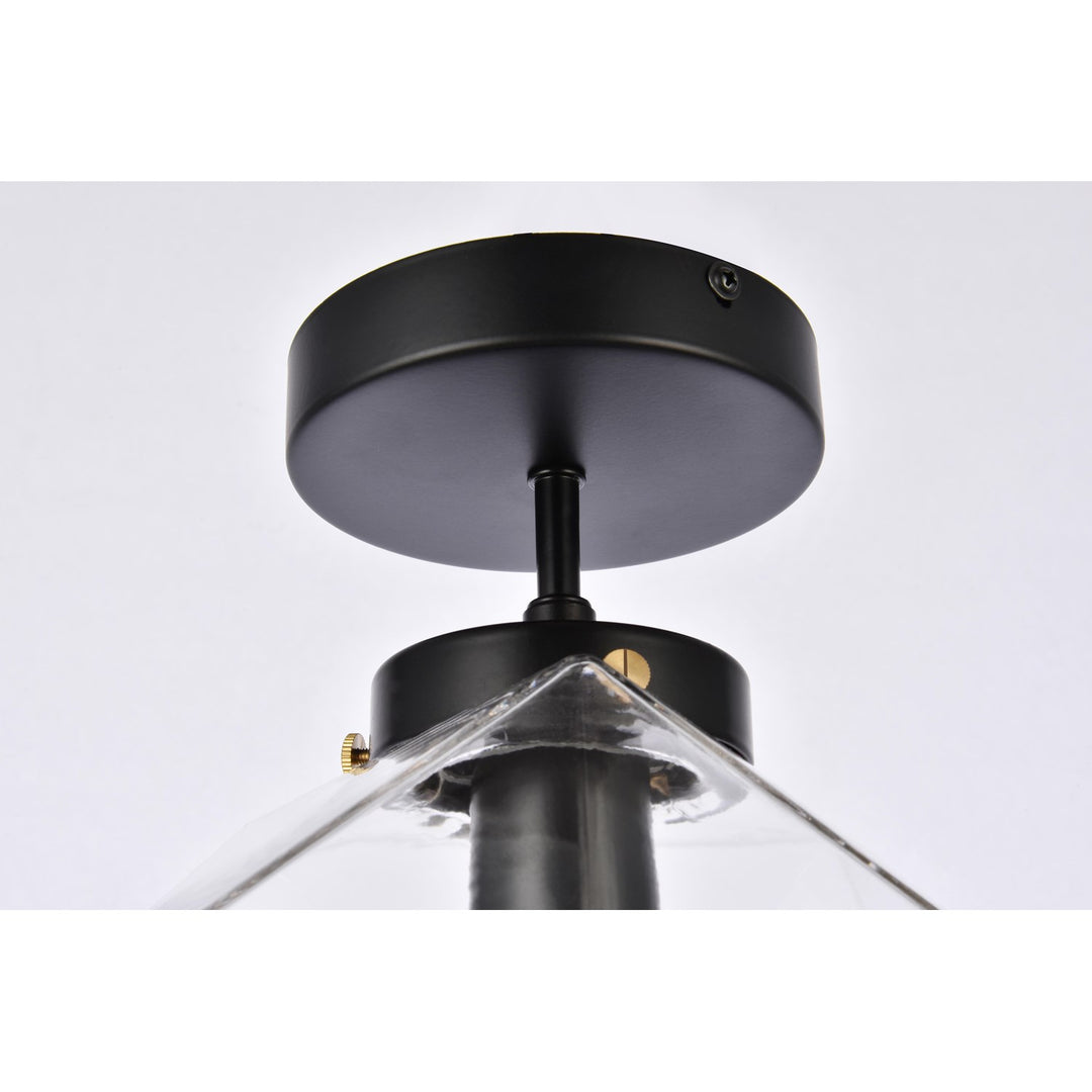 1 Light Black And Clear Glass Flush Mount