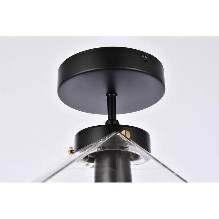 1 Light Black And Clear Glass Flush Mount