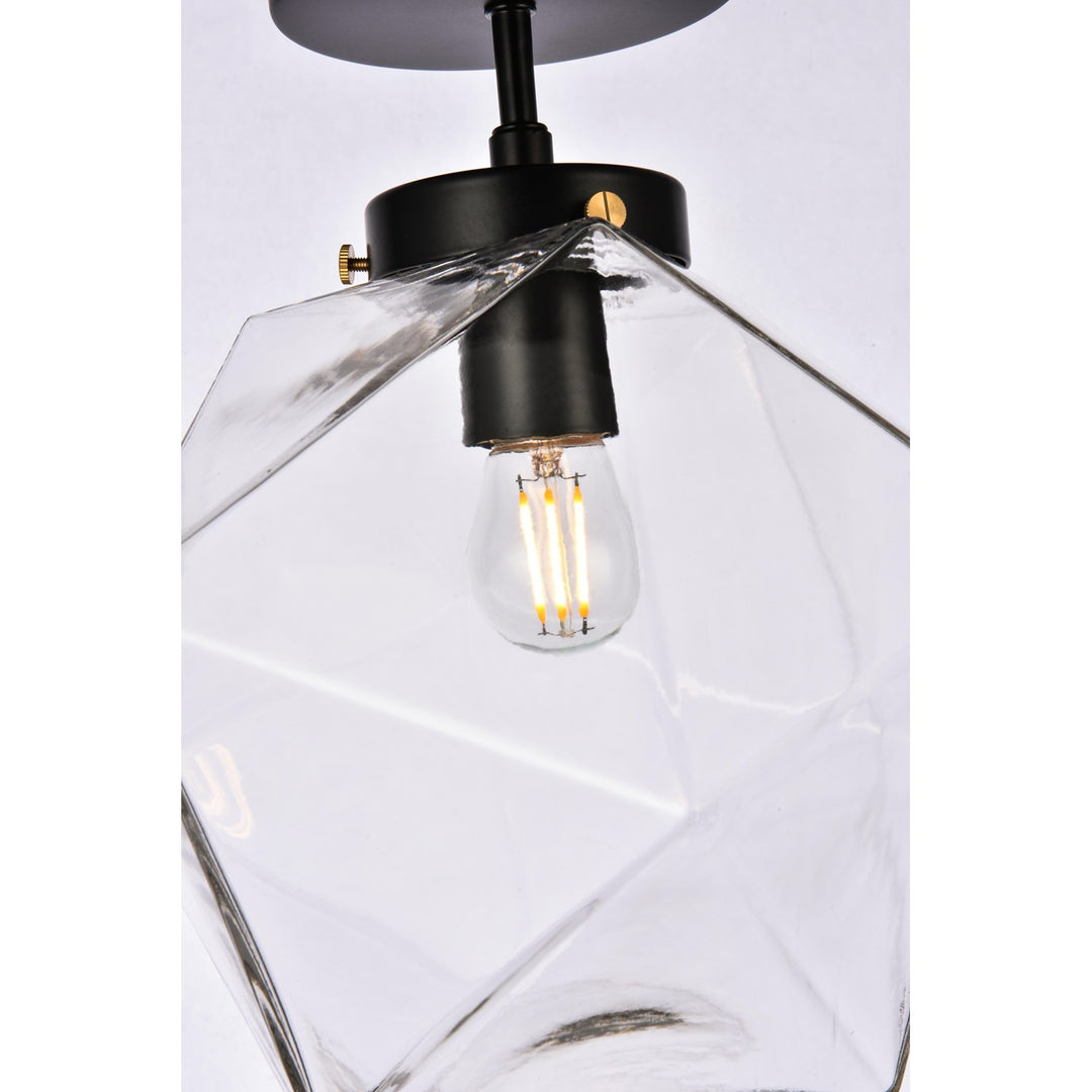 1 Light Black And Clear Glass Flush Mount