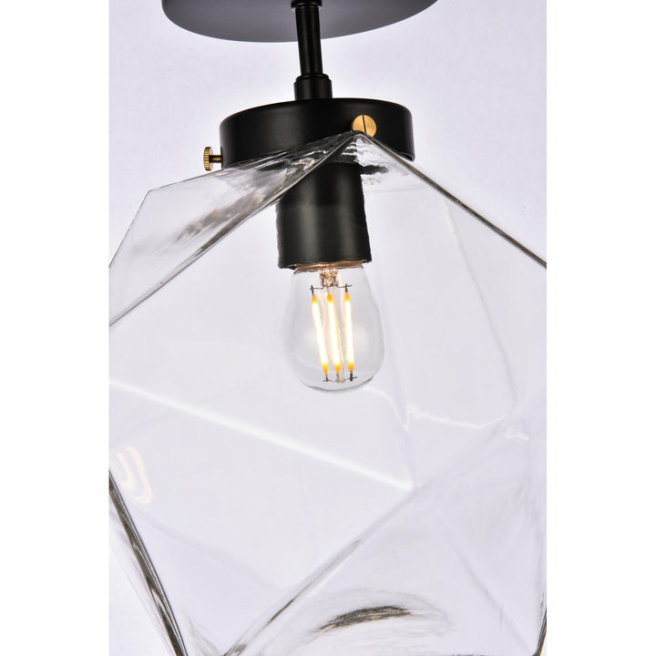 1 Light Black And Clear Glass Flush Mount