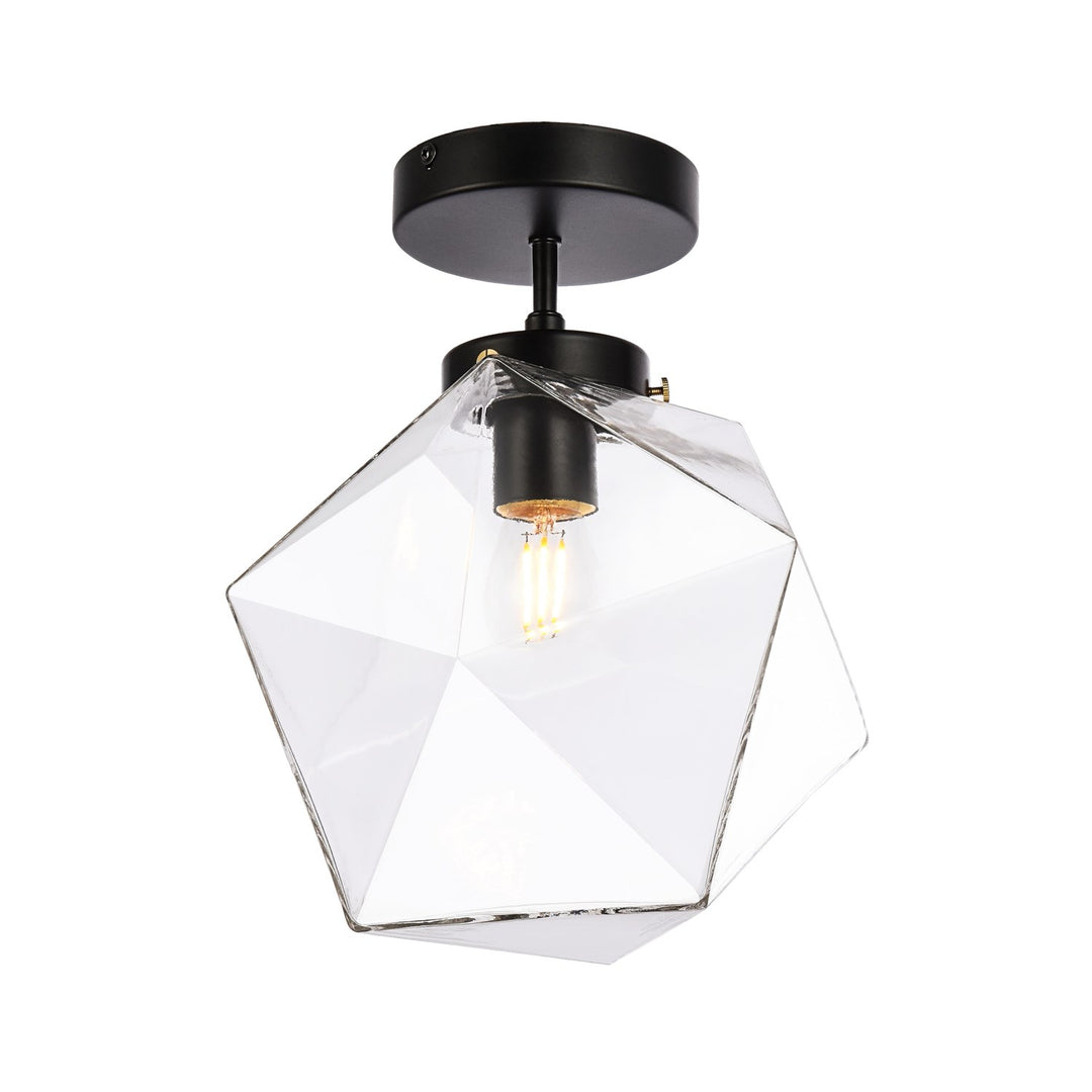 1 Light Black And Clear Glass Flush Mount