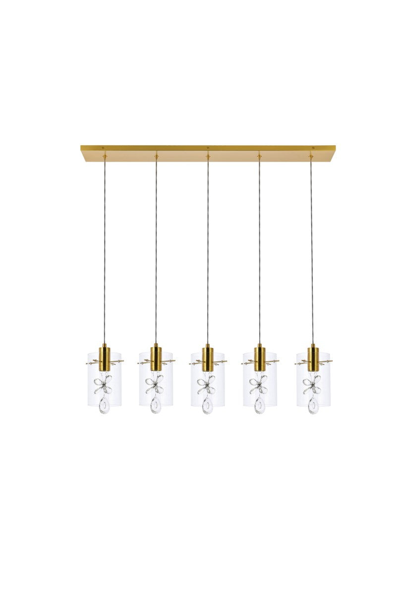 5 Lights Gold Pendant by Elegant Lighting