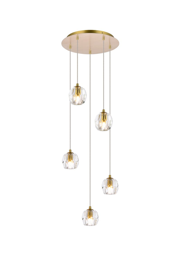 5 Lights Gold Pendant by Elegant Lighting