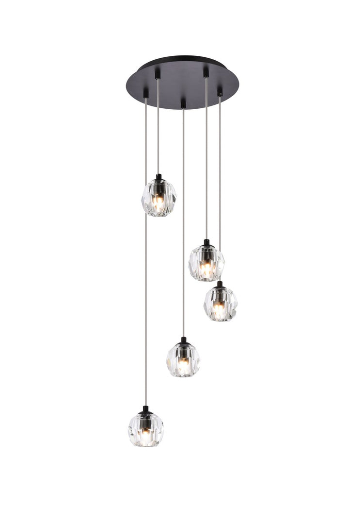 5 Lights Black Pendant by Elegant Lighting