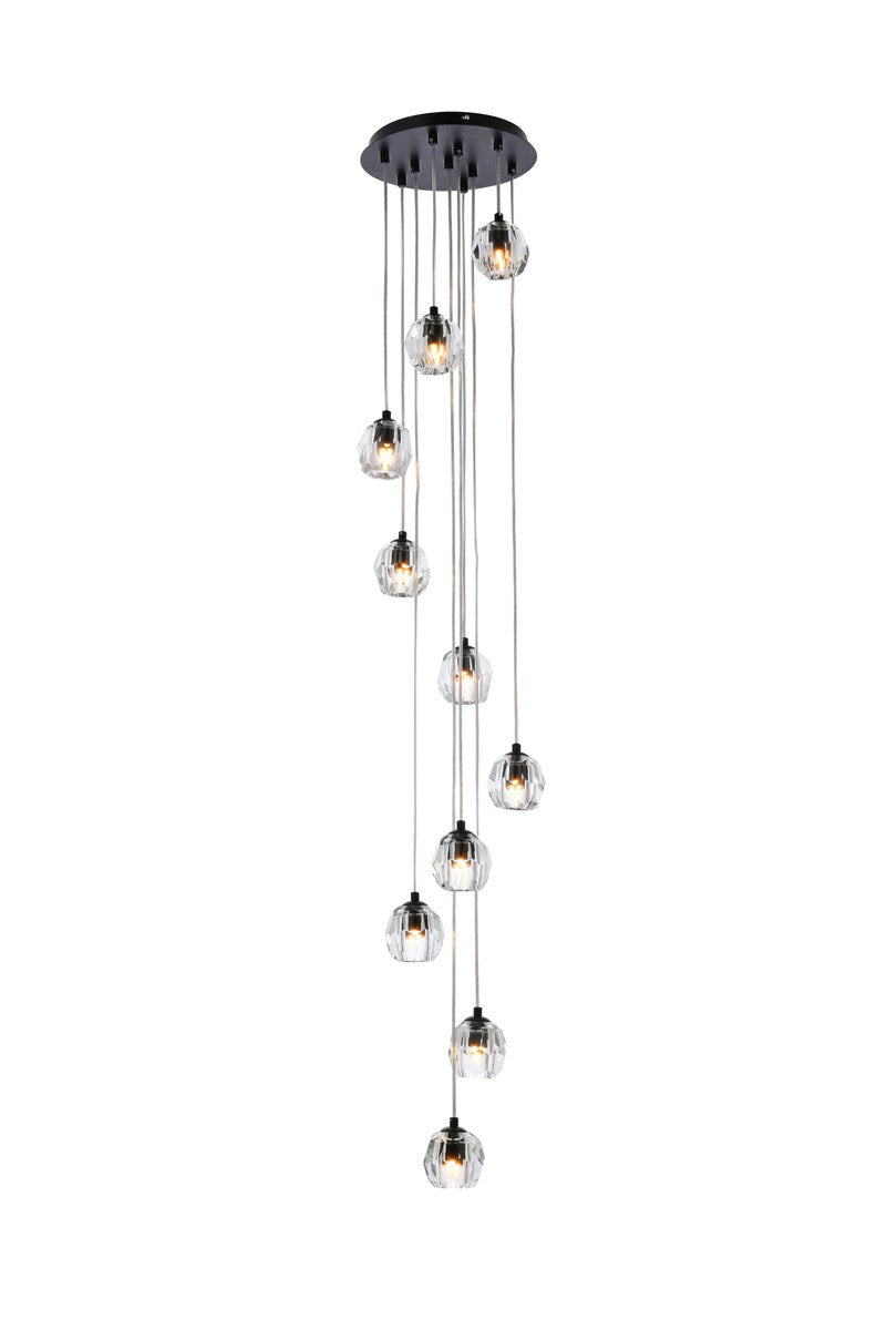 10 Lights Black Pendant by Elegant Lighting