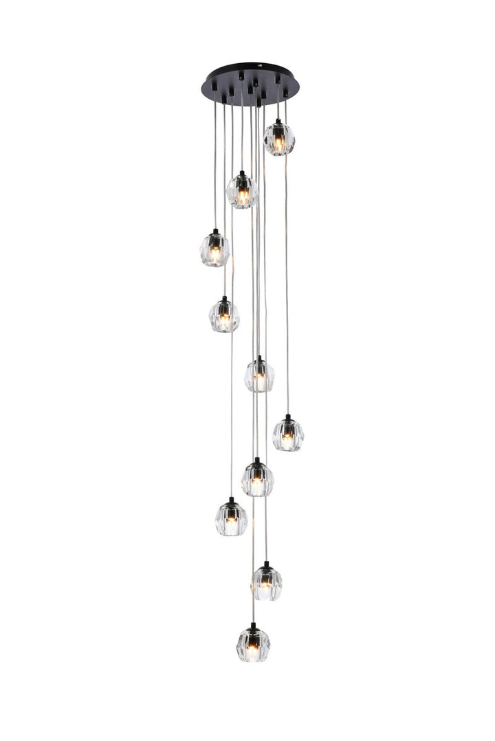 10 Lights Black Pendant by Elegant Lighting