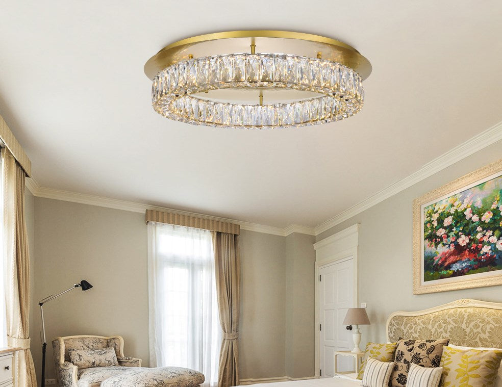 Led Light Gold Flush Mount Clear Royal Cut Crystal