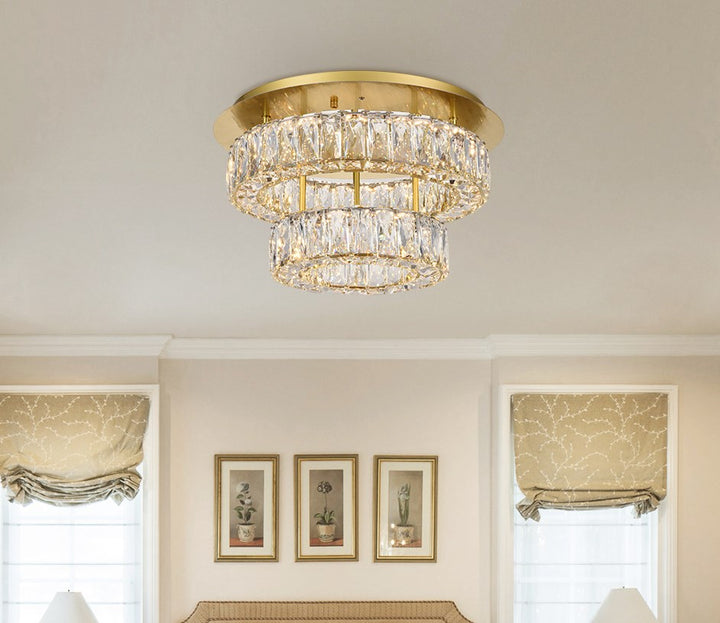 Led Light Gold Flush Mount Clear Royal Cut Crystal