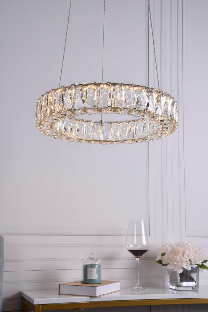 Integrated Led Chip Light Gold Pendant Clear Royal Cut Crystal
