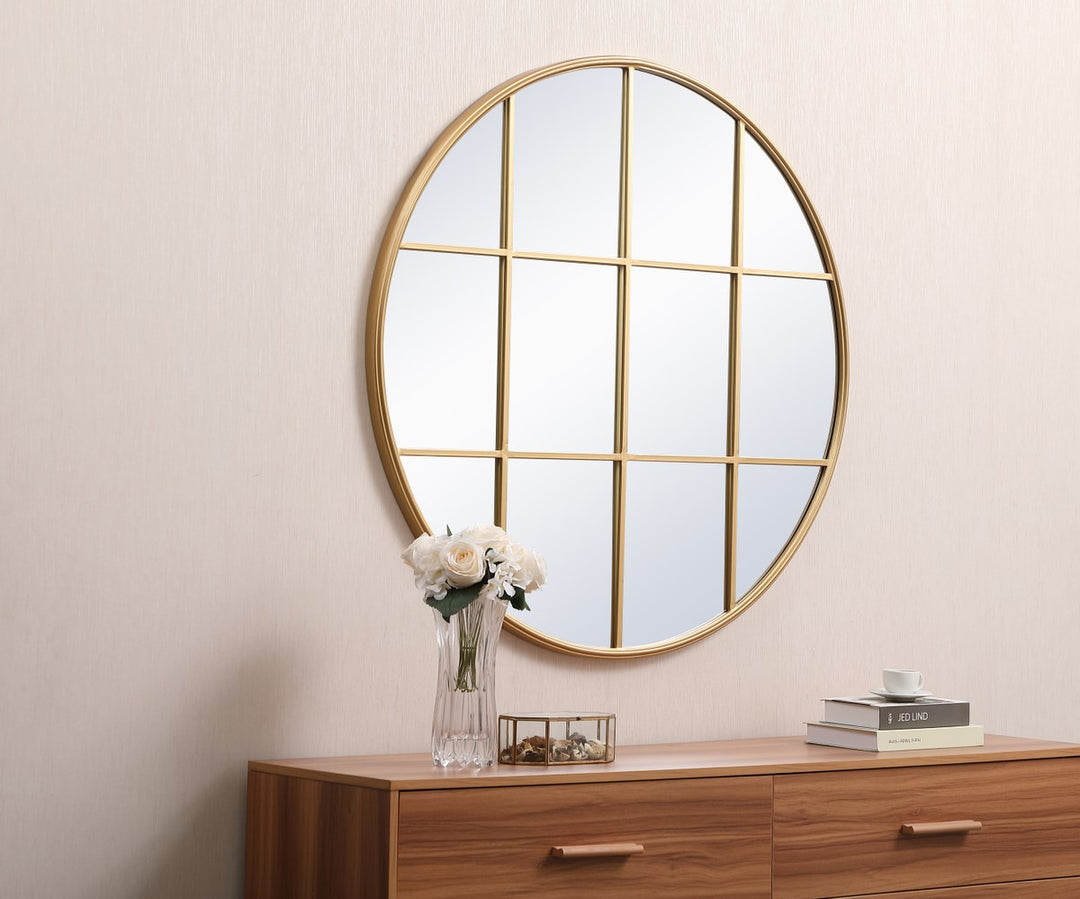 Metal Windowpane Mirror 42 Inch X 42 Inch In Brass