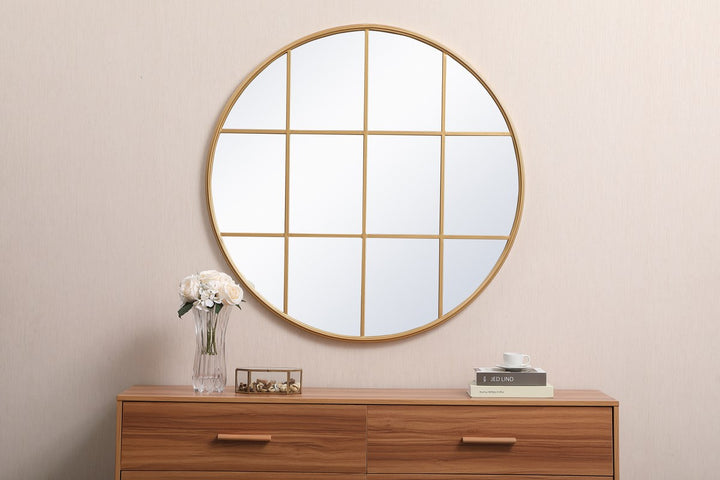 Metal Windowpane Mirror 42 Inch X 42 Inch In Brass