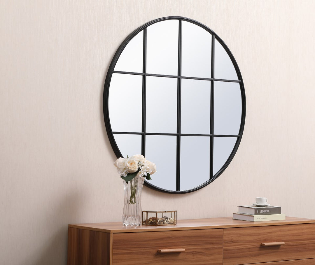 Metal Windowpane Mirror 42 Inch X 42 Inch In Black