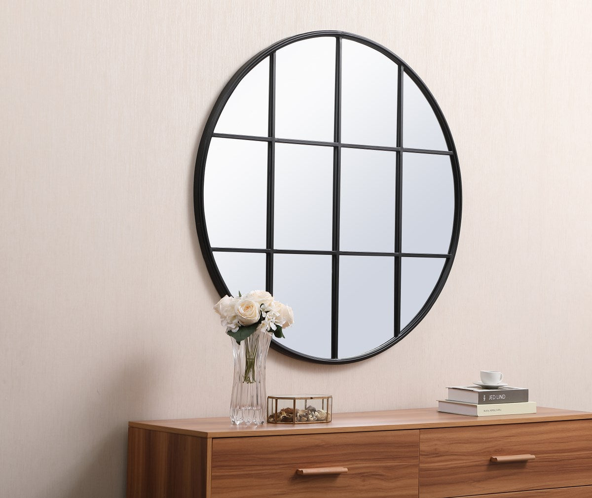 Metal Windowpane Mirror 42 Inch X 42 Inch In Black