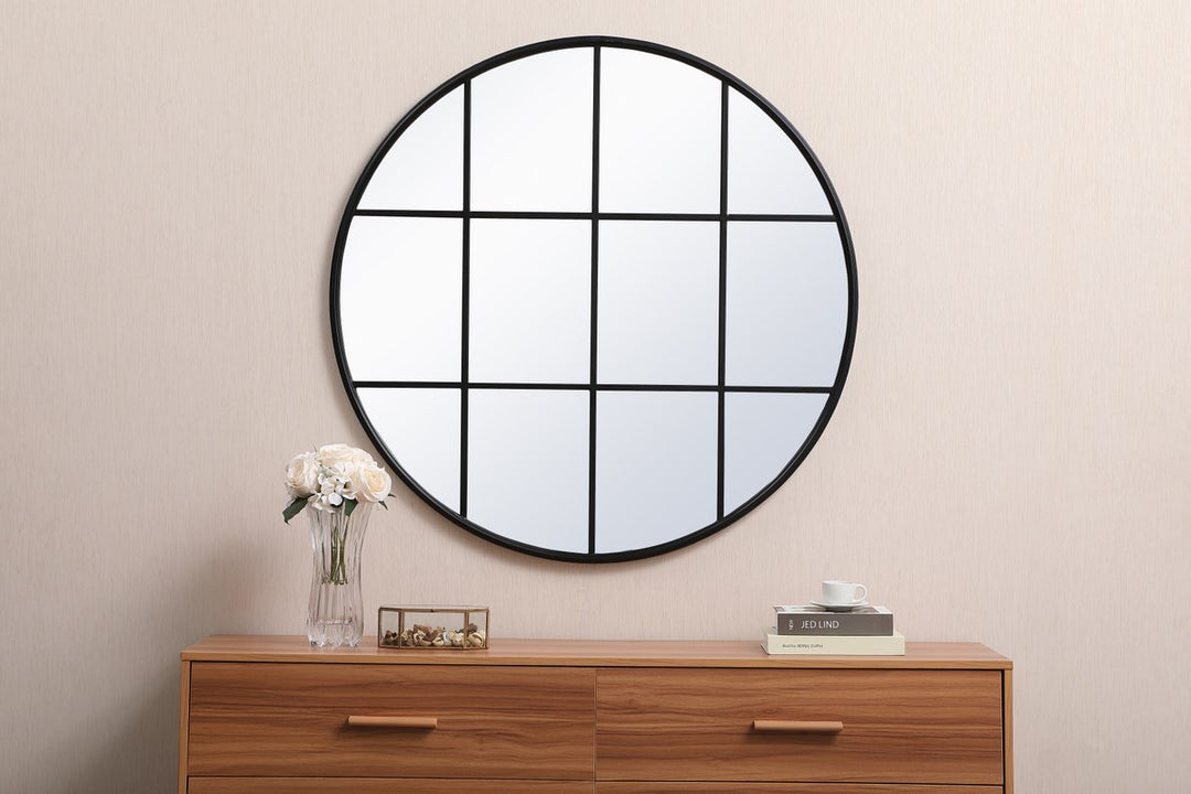 Metal Windowpane Mirror 42 Inch X 42 Inch In Black