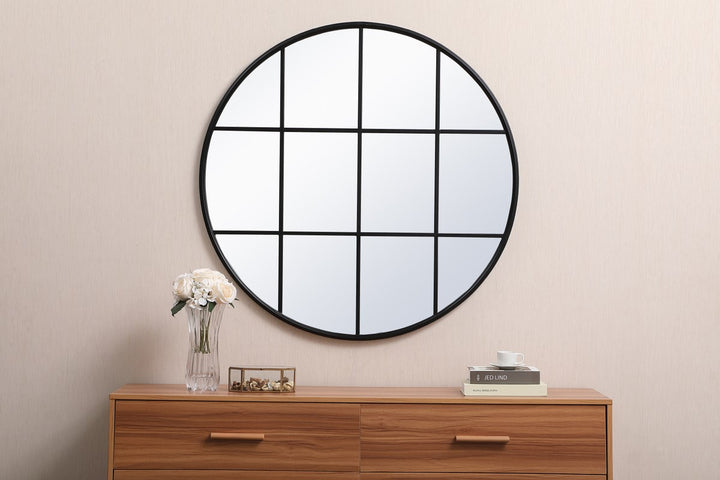Metal Windowpane Mirror 42 Inch X 42 Inch In Black