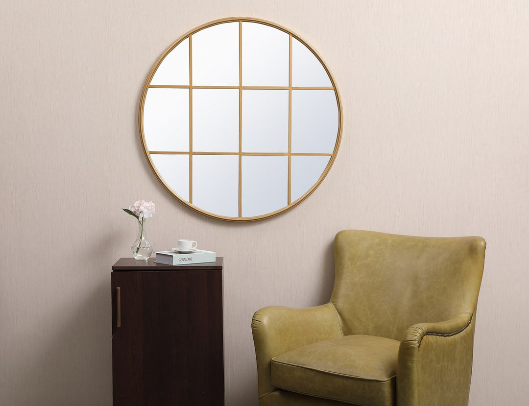 Metal Windowpane Mirror 36 Inch X 36 Inch In Brass