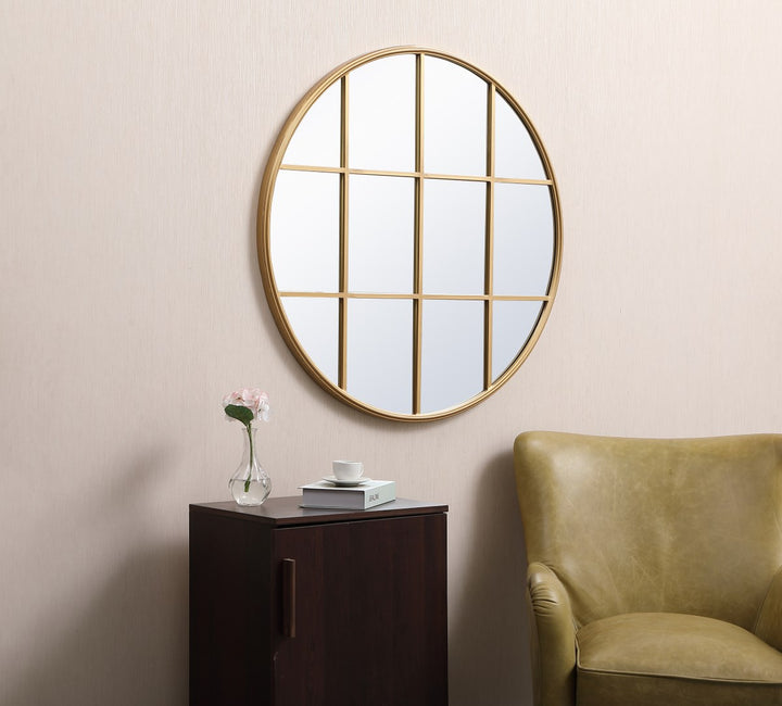 Metal Windowpane Mirror 36 Inch X 36 Inch In Brass
