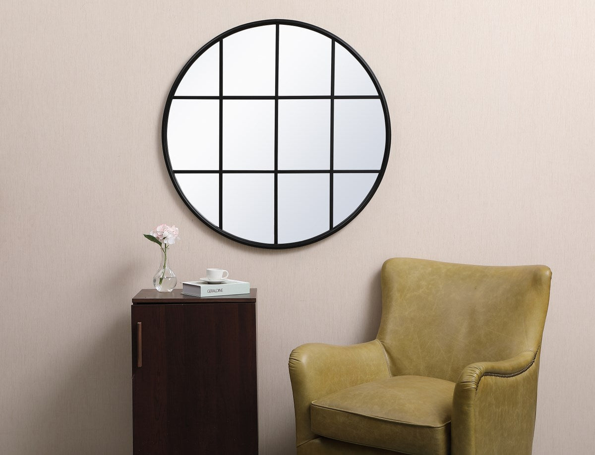Metal Windowpane Mirror 36 Inch X 36 Inch In Black