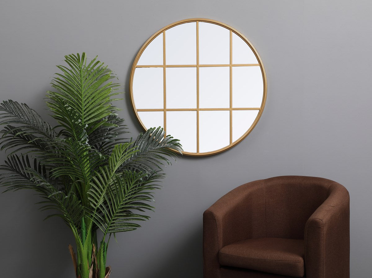 Metal Windowpane Mirror 32 Inch X 32 Inch In Brass