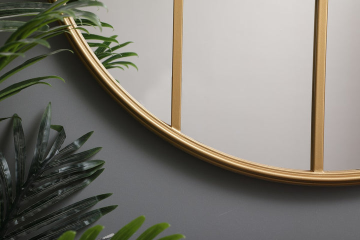 Metal Windowpane Mirror 32 Inch X 32 Inch In Brass