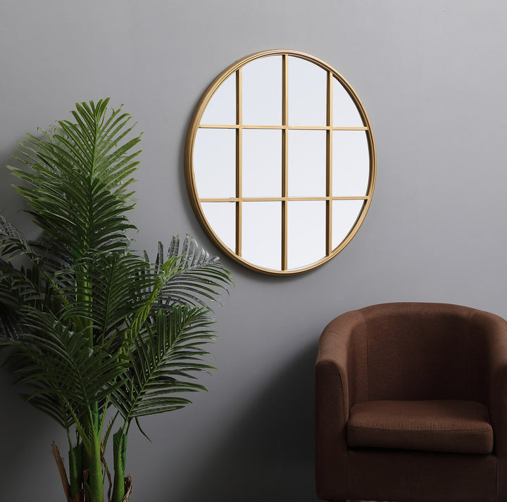Metal Windowpane Mirror 32 Inch X 32 Inch In Brass