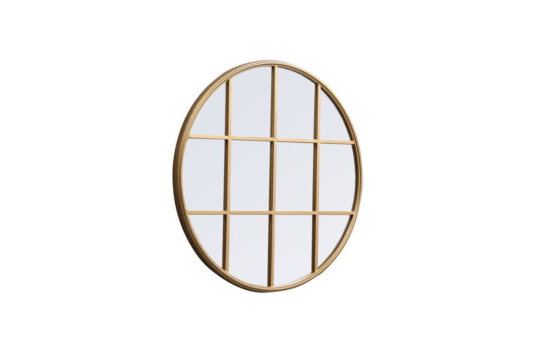 Metal Windowpane Mirror 32 Inch X 32 Inch In Brass