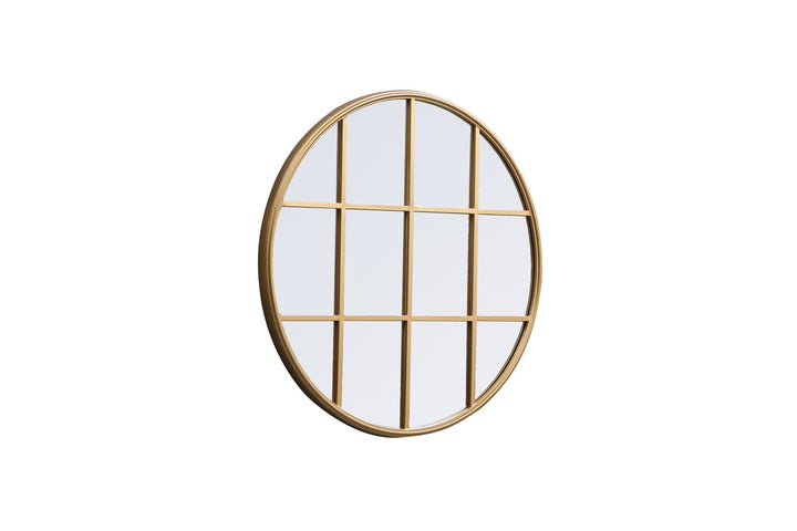 Metal Windowpane Mirror 32 Inch X 32 Inch In Brass