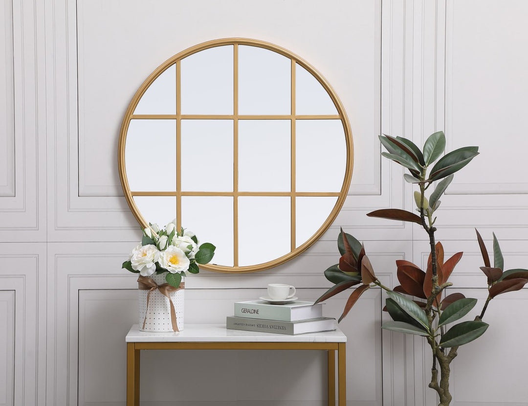 Metal Windowpane Mirror 28 Inch X 28 Inch In Brass