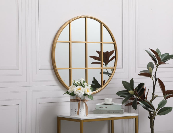 Metal Windowpane Mirror 28 Inch X 28 Inch In Brass